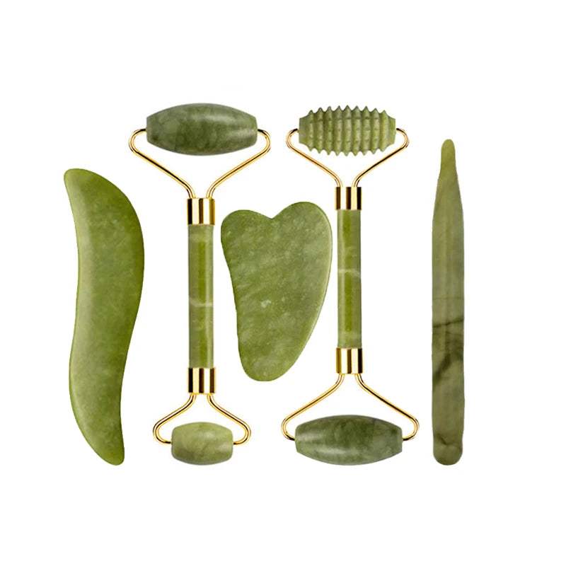 Natural Jade Roller Gua Sha Massage Set Guasha Board Comb Gouache Scraper Body Acupuncture Spa Facial anti Aging Lifting Tools
