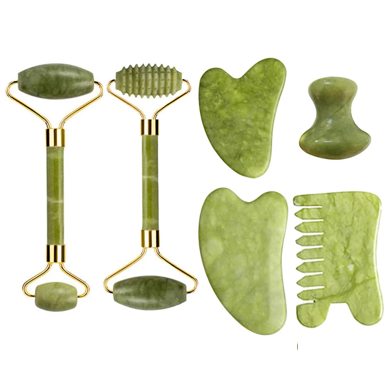 Natural Jade Roller Gua Sha Massage Set Guasha Board Comb Gouache Scraper Body Acupuncture Spa Facial anti Aging Lifting Tools