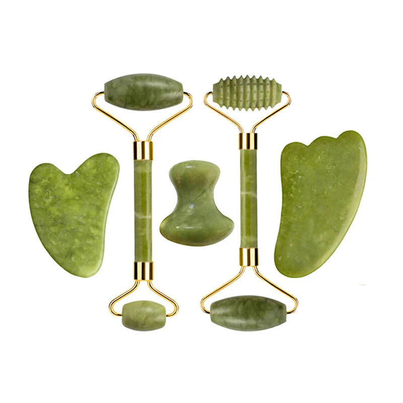 Natural Jade Roller Gua Sha Massage Set Guasha Board Comb Gouache Scraper Body Acupuncture Spa Facial anti Aging Lifting Tools
