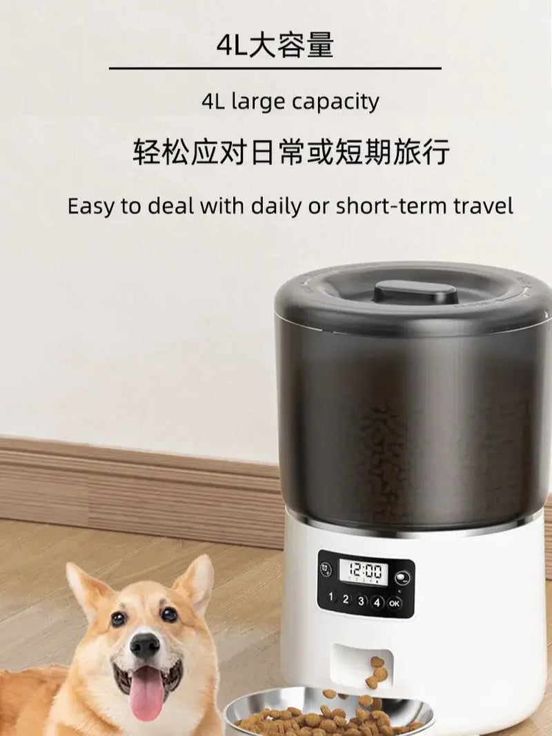 4L Cat Feeder Smart Pet Feeder for Cats Small Dogs Food Dispenser with Bowl in Button Type