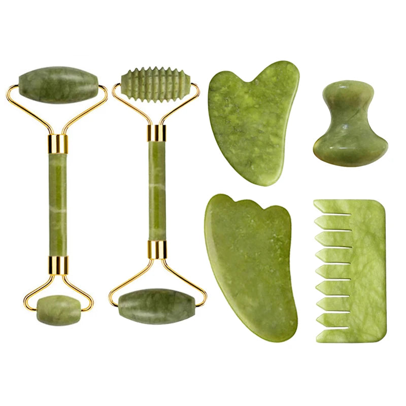 Natural Jade Roller Gua Sha Massage Set Guasha Board Comb Gouache Scraper Body Acupuncture Spa Facial anti Aging Lifting Tools