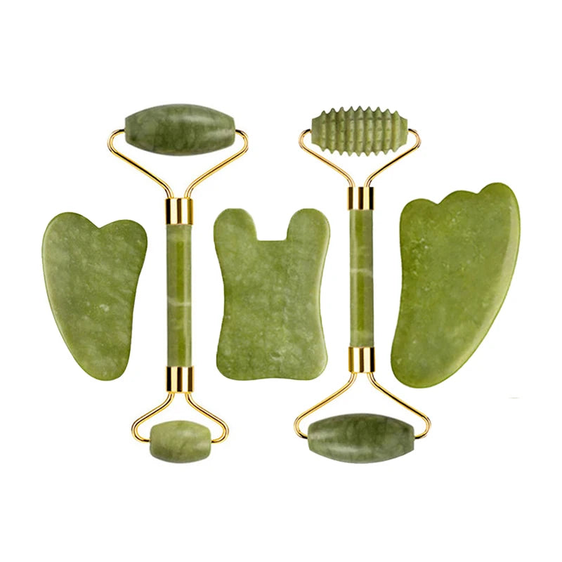 Natural Jade Roller Gua Sha Massage Set Guasha Board Comb Gouache Scraper Body Acupuncture Spa Facial anti Aging Lifting Tools
