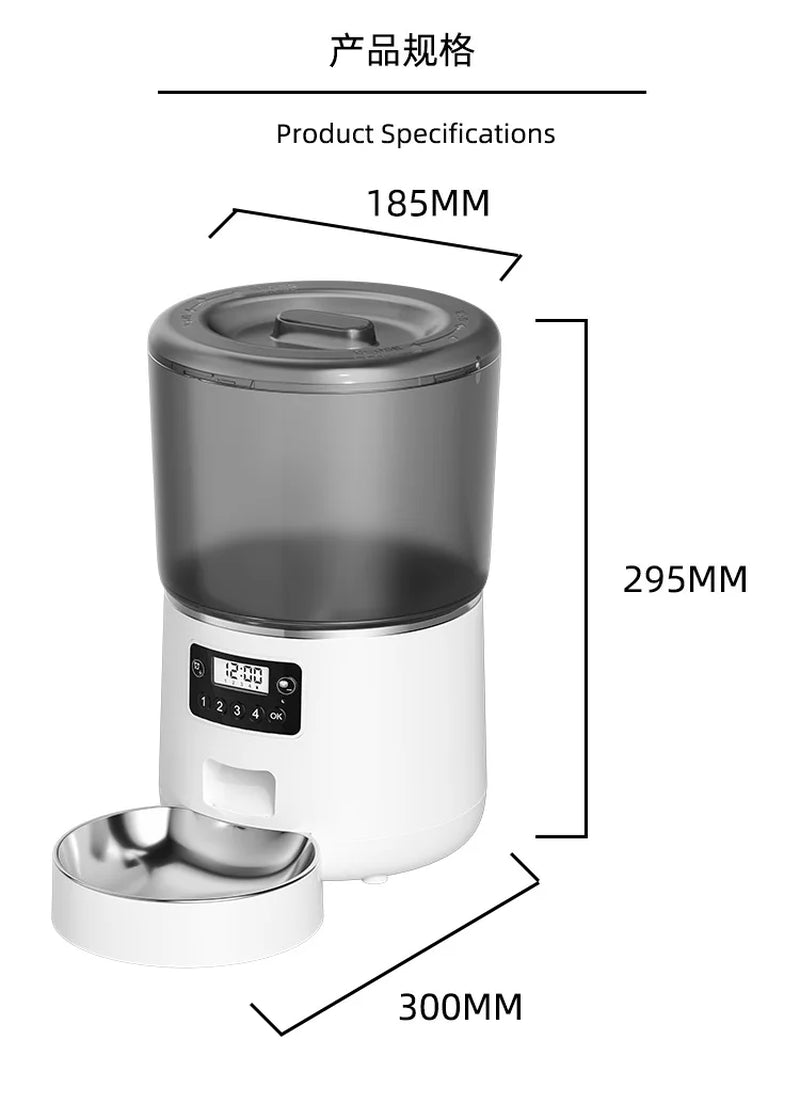 4L Cat Feeder Smart Pet Feeder for Cats Small Dogs Food Dispenser with Bowl in Button Type