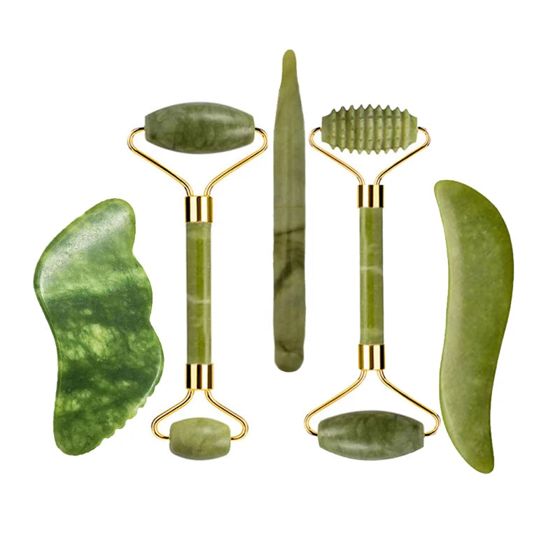 Natural Jade Roller Gua Sha Massage Set Guasha Board Comb Gouache Scraper Body Acupuncture Spa Facial anti Aging Lifting Tools
